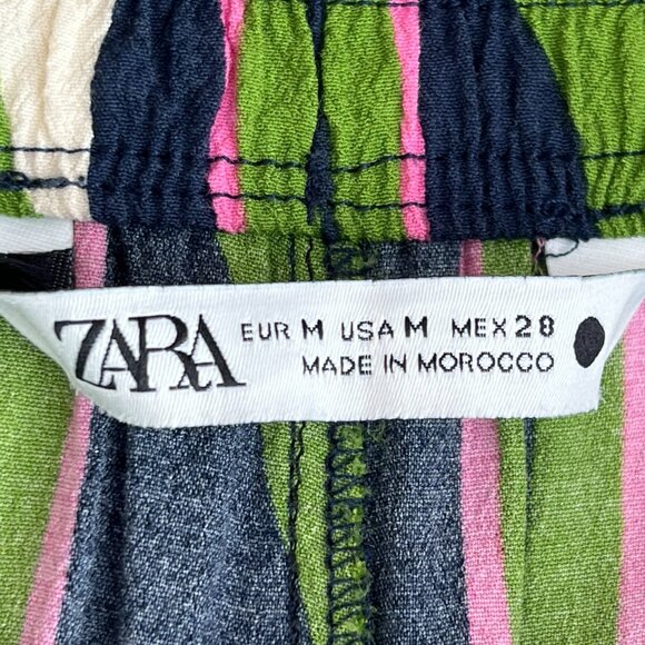 Zara Geometric Green Yellow Pink Print Palazzo Pants w/ Pockets M 60's Aesthetic - Picture 10 of 15